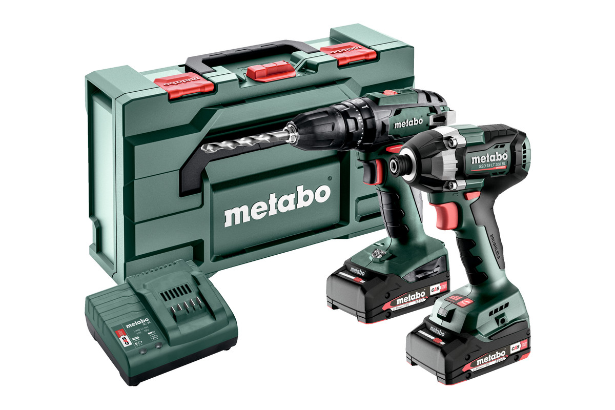 Metabo 685197000 Set combinat 2.8.5 18V 2.0Ah Li-Ion - Mașină de găurit cu impact fără fir SB18 + Șurubelniță cu impact SSD18 LT 200 BL