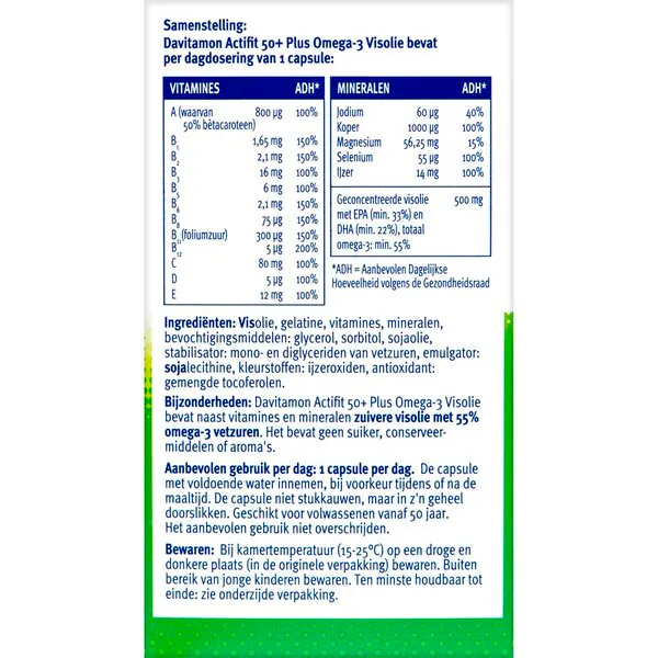 Davitamon Actifit 50 Omega-3 rybí olej multivitamínové a minerálne kapsuly 90 kusov