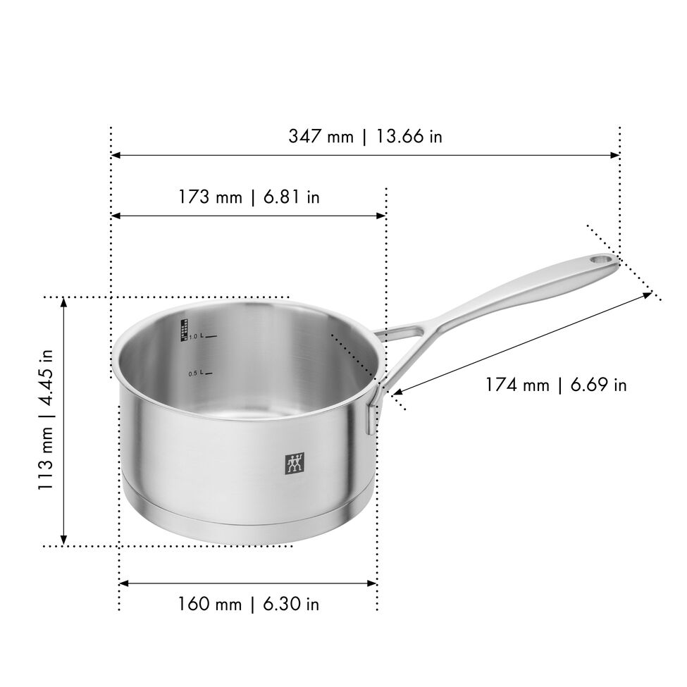 Stieltopf 16 cm, 18/10 Edelstahl, Silber