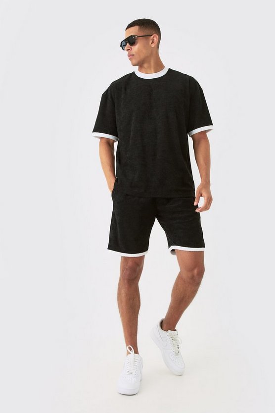 Oversized Extended Neck Contrast Towelling T-shirt