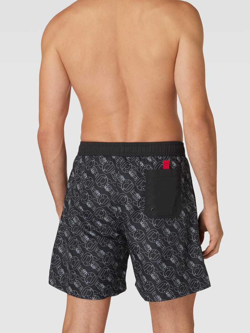 Badehose mit Label-Applikation Modell 'IKONIK' in schwarz