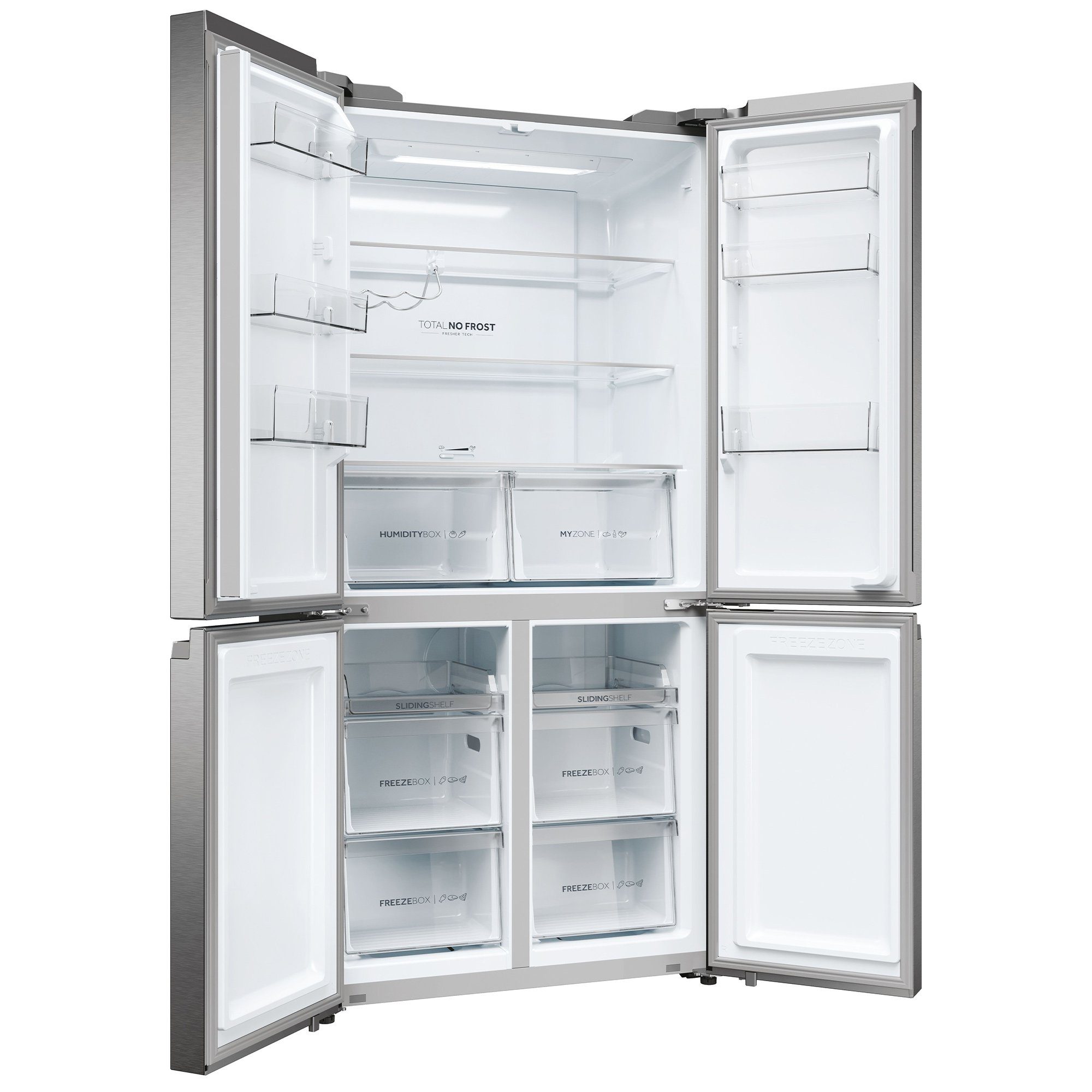 Haier Multi Door Edelstahlfront HCR5919ENMP, 190 cm hoch, 90,5 cm breit, Total No Frost, 55 cm Tief, Türdisplay, LED Beleuchtung