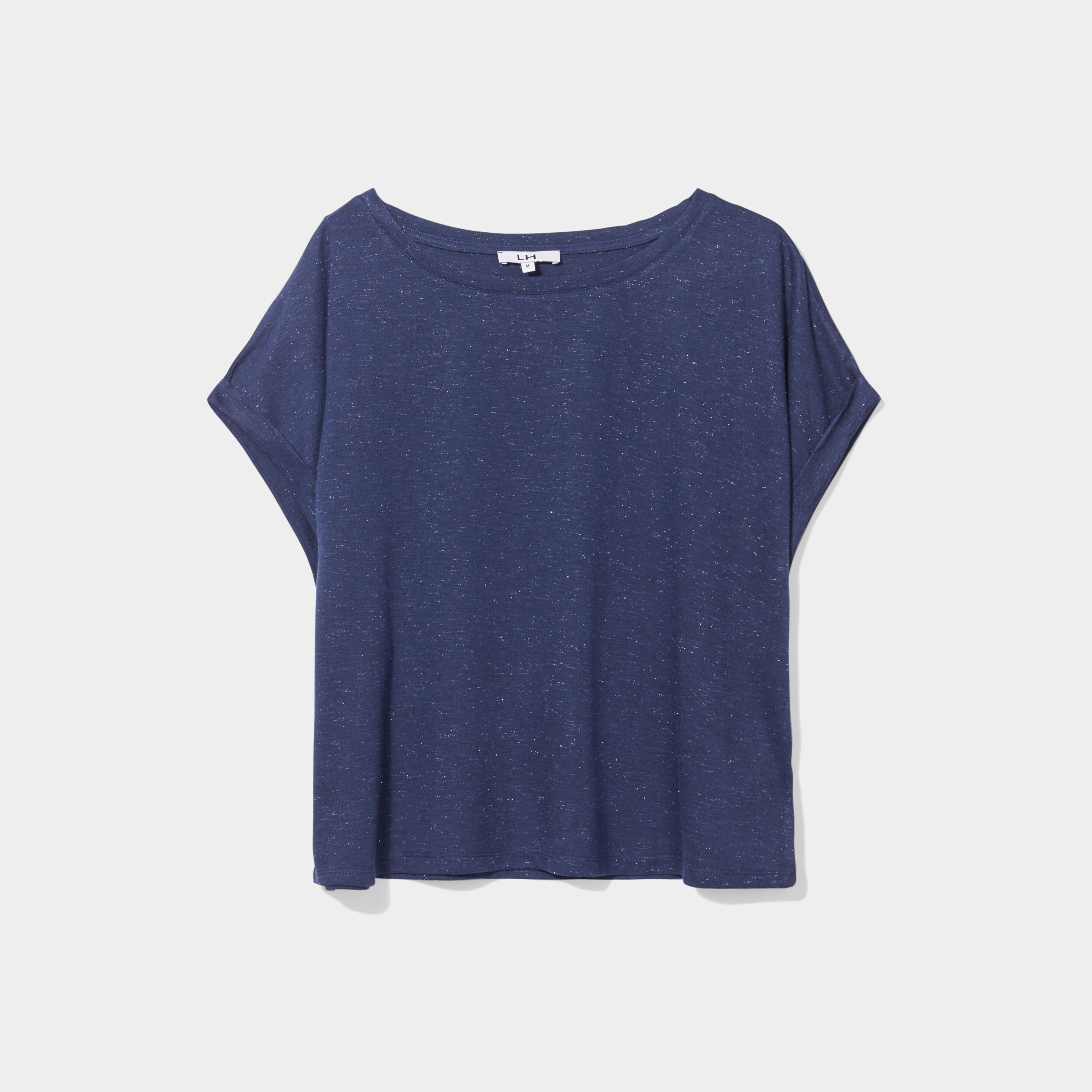 T-shirt manches courtes fils métallisés bleu marine femme | La Halle