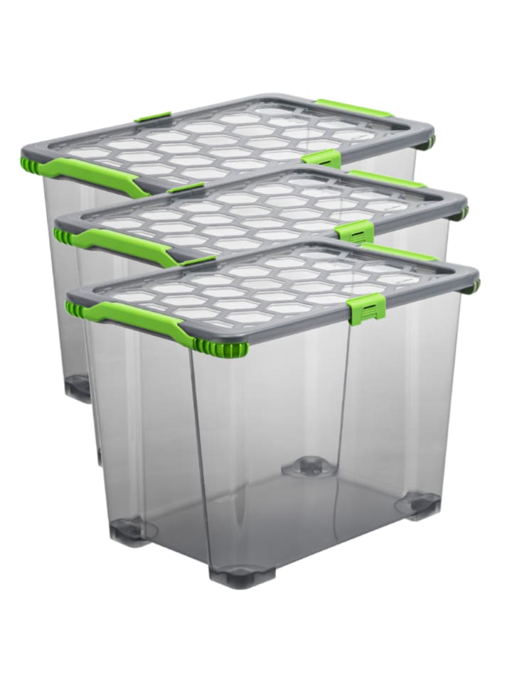 Rotho 3er Set Aufbewahrungsbox mit Deckel 65l EVO Total in Anthrazit tr. günstig kaufen onesize