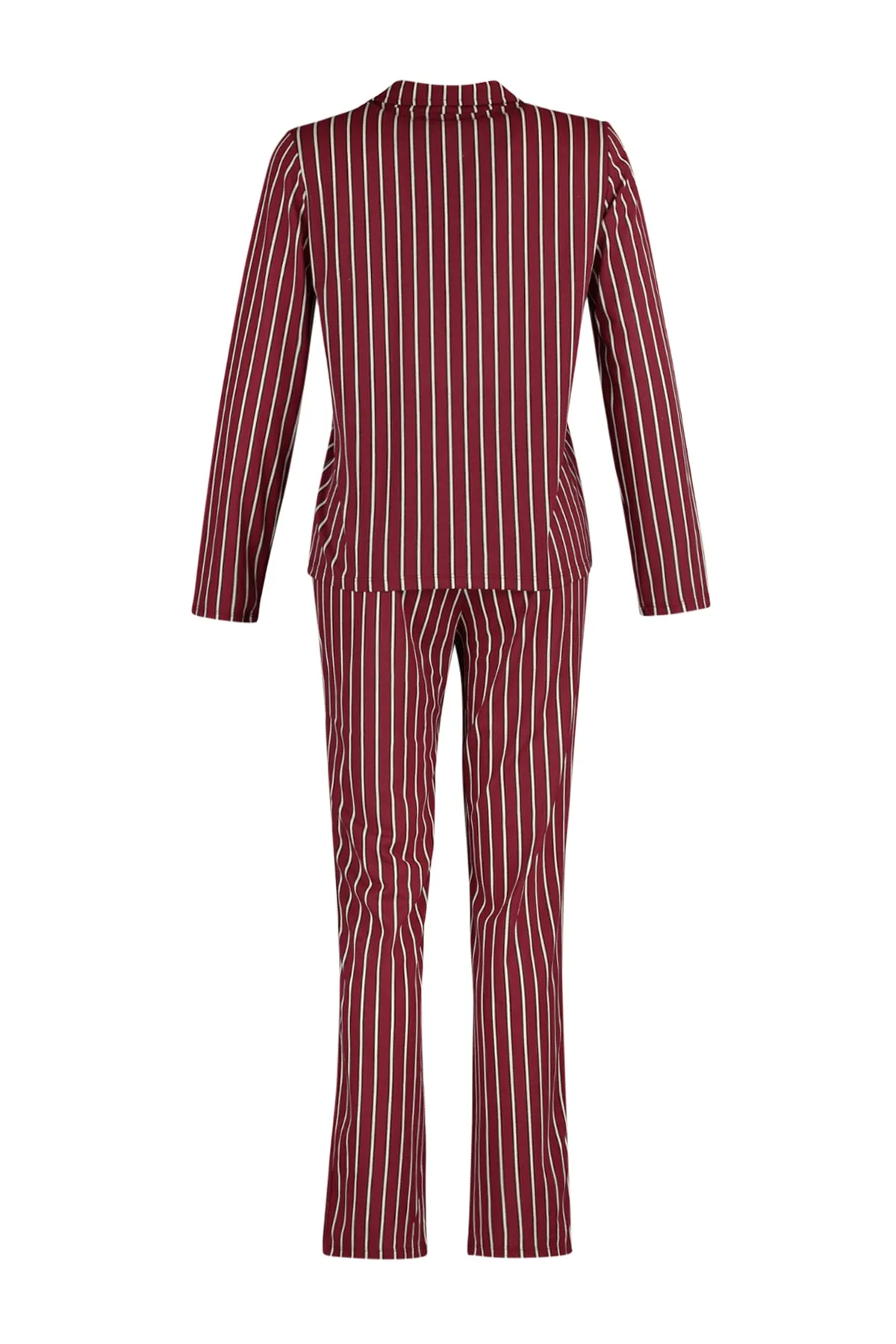 Trendyol Collection  Zimtfarbenes Pyjama-Set aus gestreiftem Strick, 100 % Baumwolle THMAW23PT00150