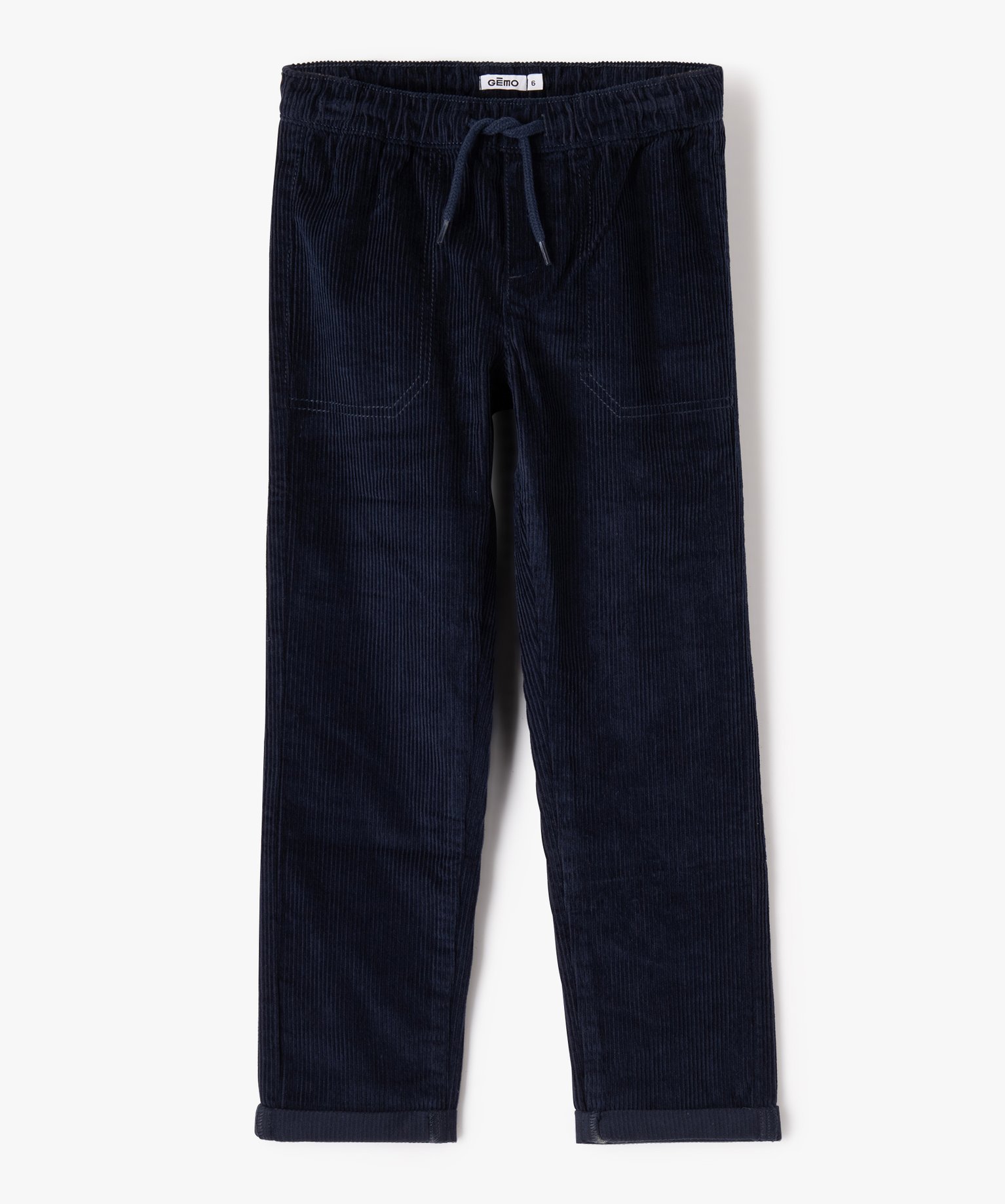 Pantalon Garçon en velours ctelé à taille élastiquée marine | GEMO
