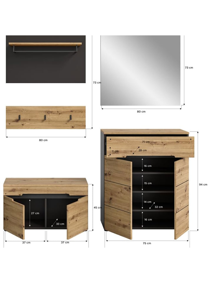 ebuy24 Garderobenmöbel Canu Eiche 175 x 37 cm günstig kaufen onesize
