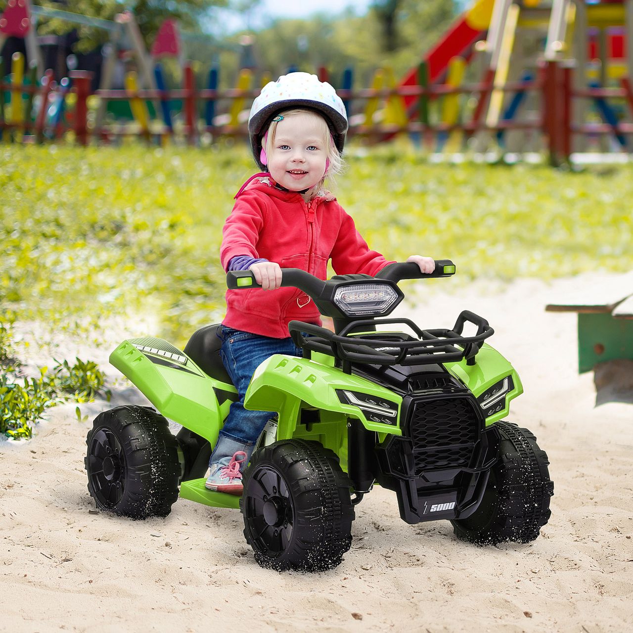 HOMCOM Mini Elektro-Quad Kinder Elektro ATV Kinderwagen LED Frontlicht Kinderfahrzeug Kindermotorrad Elektroquad für 18-36 Monate Kinder Metall PP-Kunststoff Grün 66 x 44 x 42 cm
