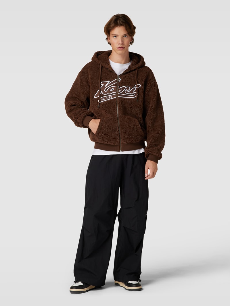 Fleecejacke mit Label Modell 'Varsity' in dunkelbraun