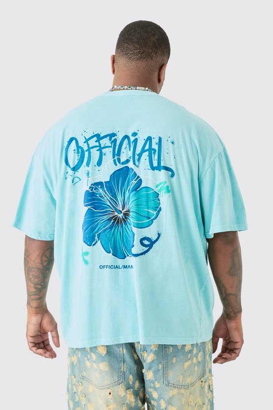 Plus blaues T-Shirt mit floralem Official Print