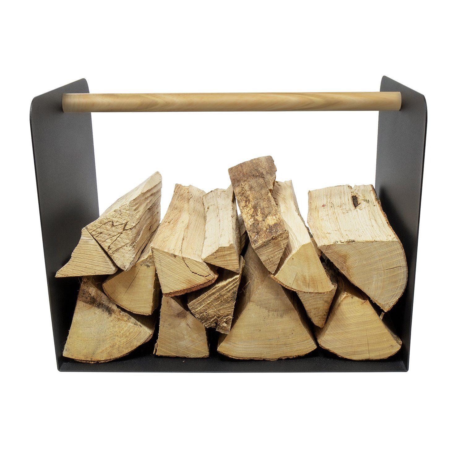 teileplus24 Kaminholzregal BHS1 Kaminholzhalter Innen Außen Brennholzregal Metall mit Holzgriff