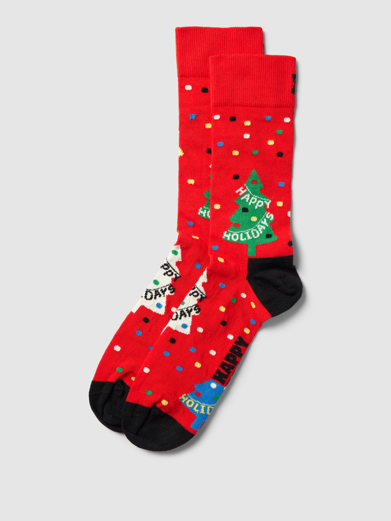 Socken mit Allover-Muster Modell 'Happy Holidays' in rot