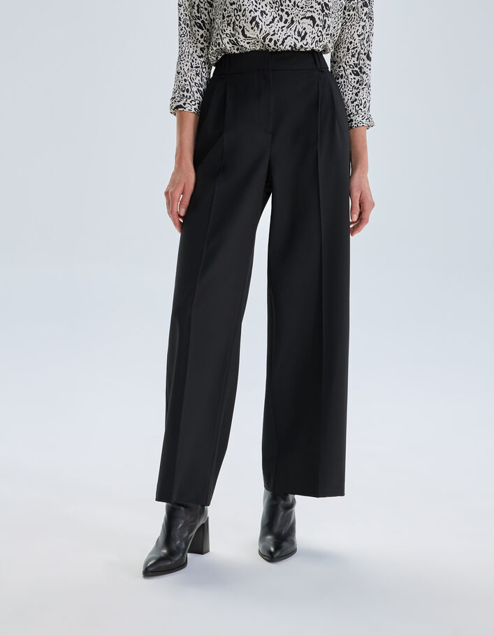 Pantalon large noir taille haute Femme