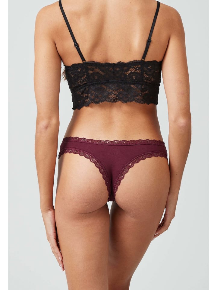 SNOCKS Tangas mit Spitze aus Bio-Baumwolle 3 Stück in Mix (Mauve/Weinrot/Schwarz) günstig kaufen