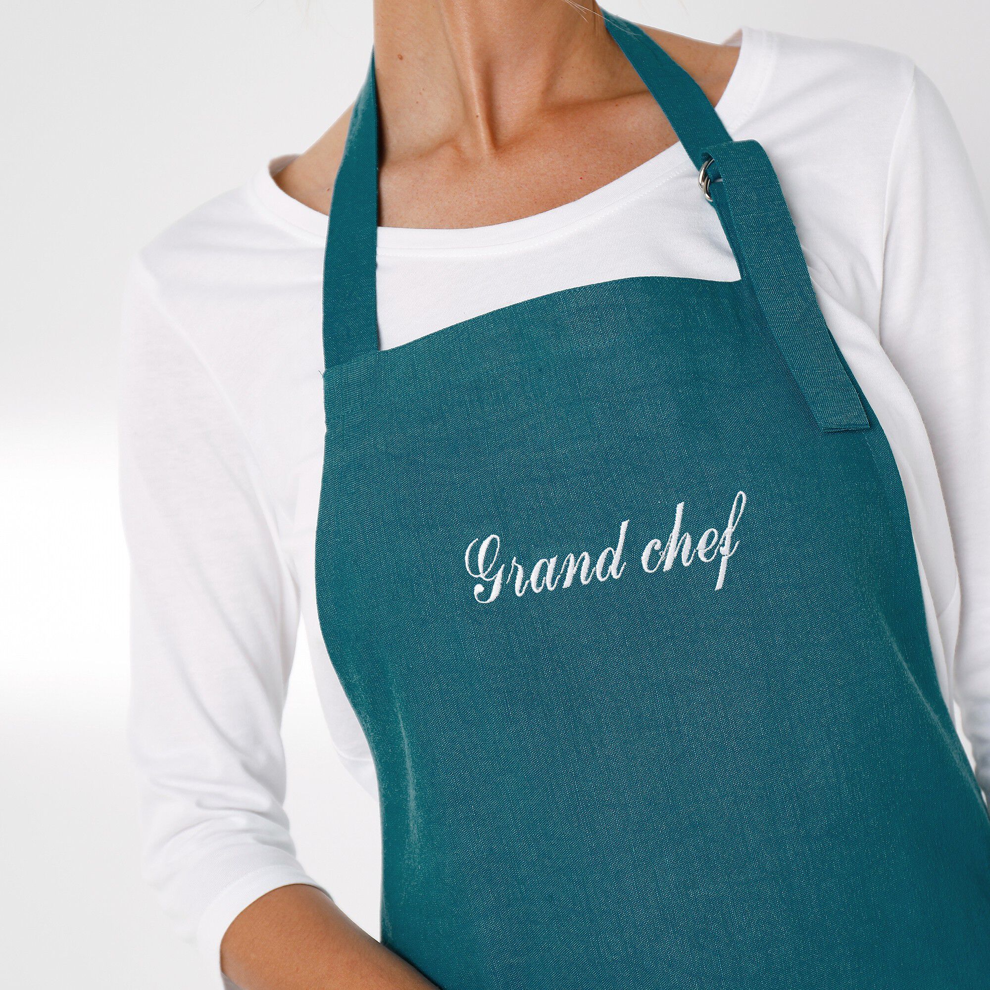 Tablier bavette coton et lin uni personnalisable