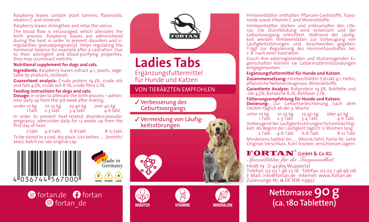 Fortan Ergänzungsfutter & Aufzucht Fortan Ladies Tabs mit Himbeerblätter-Extrakt 90 g