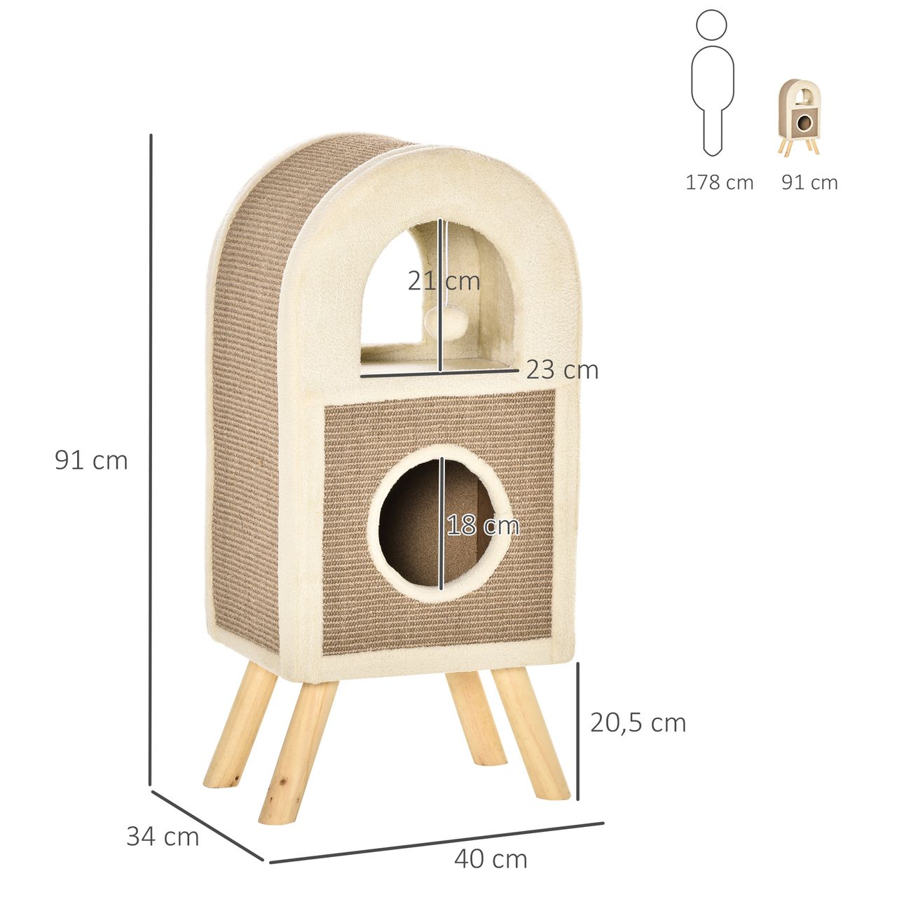 PawHut Kratzbaum Katzenhöhle mit Spielbällen Kratztonne Plüsch Sisal Kaffee