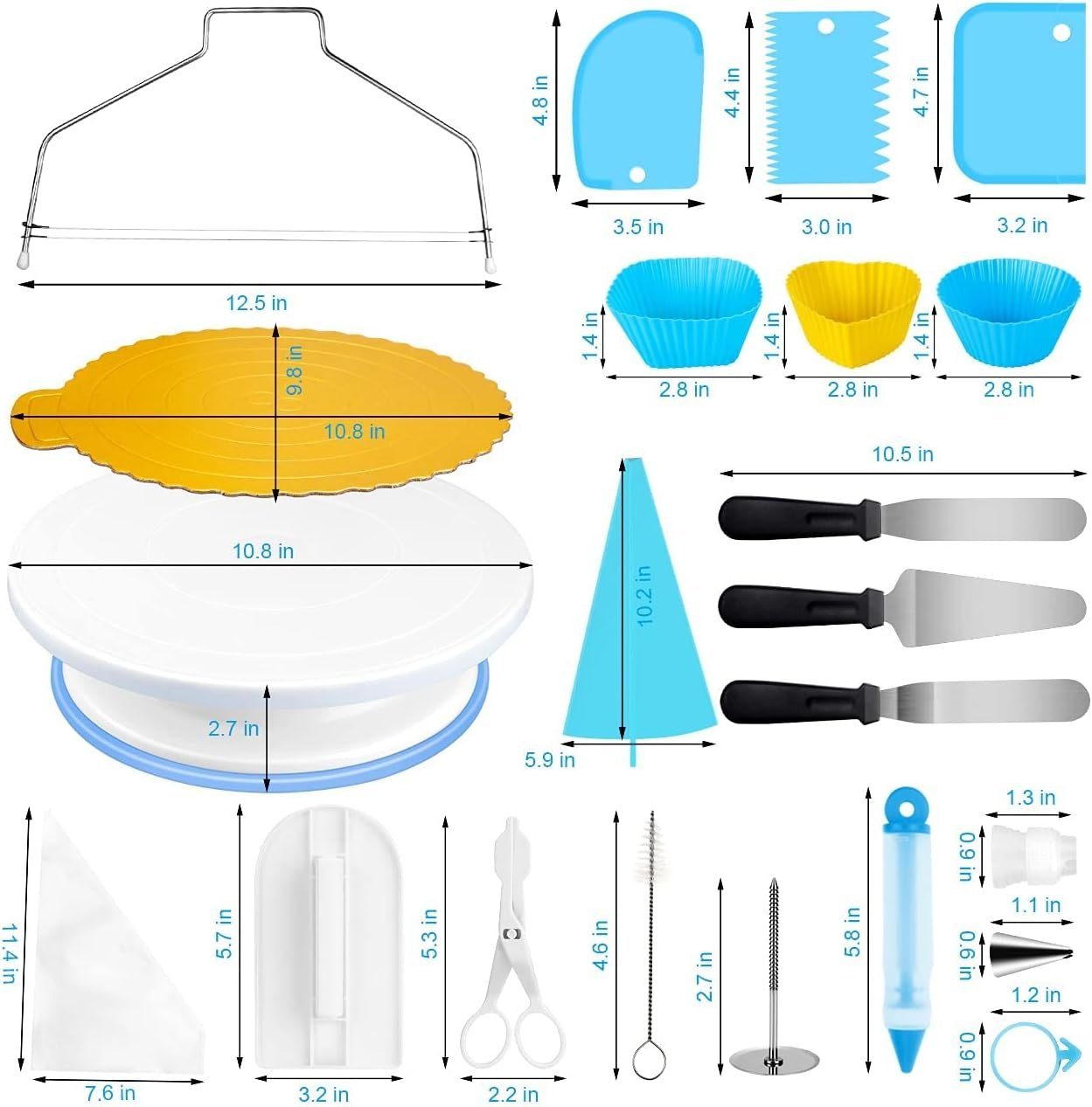 Diyarts Tortenwerkzeug, (Tortenplatte Drehbar Tortenständer Kuchen, 103-tlg., Drehteller inklusive 50 Einweg Spritzbeutel), mit 24 Düsen,2 Spatel, 1 Kuchenschneider,3 Schaber