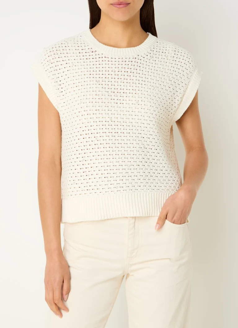 Top da donna Penny in maglia grossa decorato con perle finte