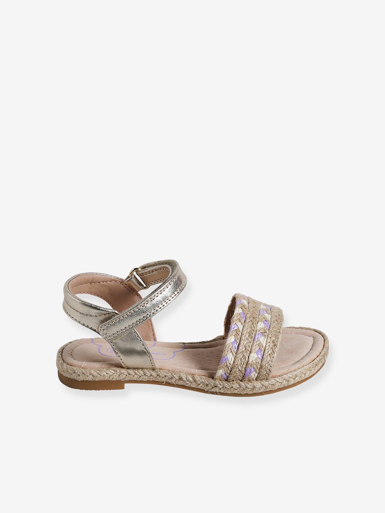 Vertbaudet Kinder Klett-Sandalen mit Anziehtrick - beige bedruckt