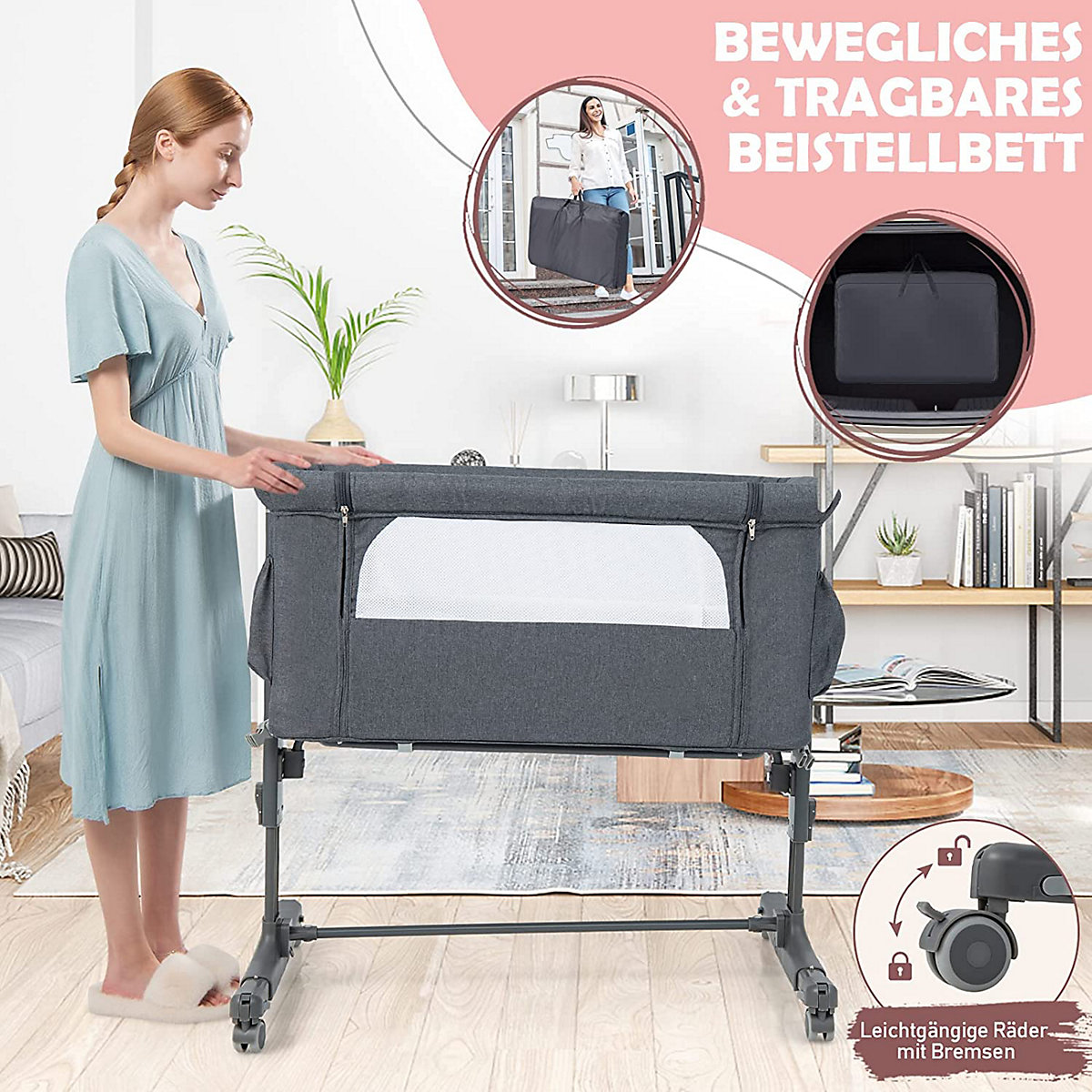 Beistellbett Babywiege inkl. Matratze Reisebett Höhenverstellbar