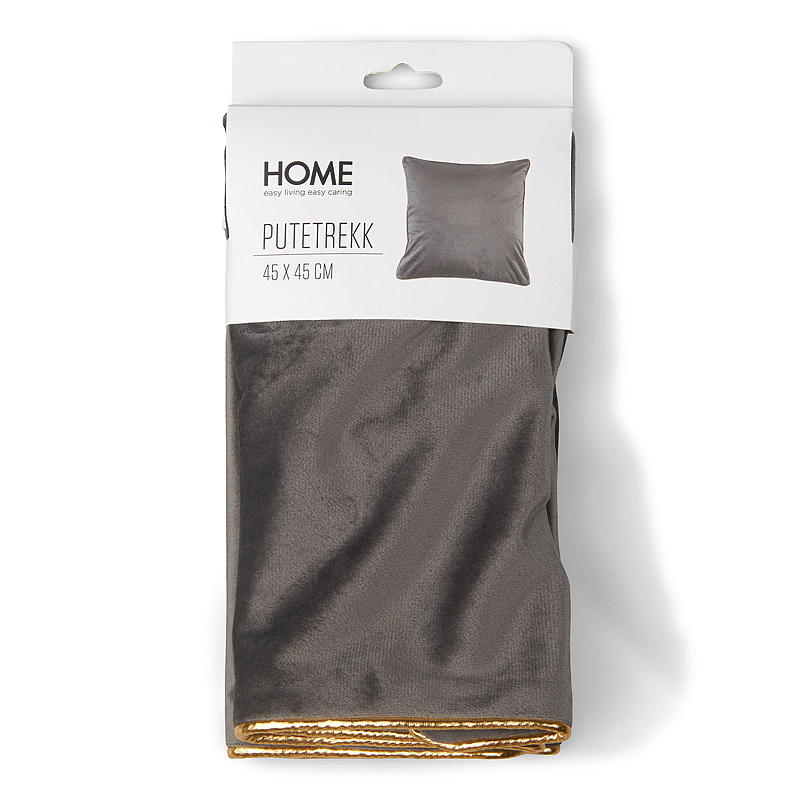 Home Putetrekk 45x45 cm grå m/gullkant