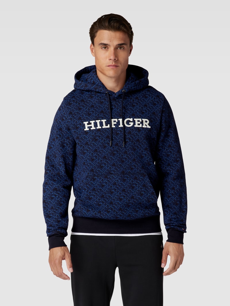 Hoodie mit Label-Stitching in marineblau