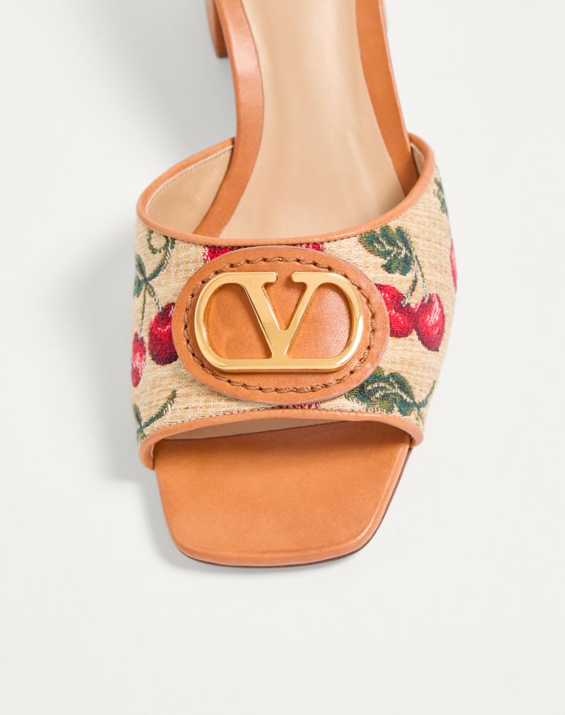 VLogo Signature Raffia Jacquard Slidesandaler med Kirsebærmotiv 60 mm