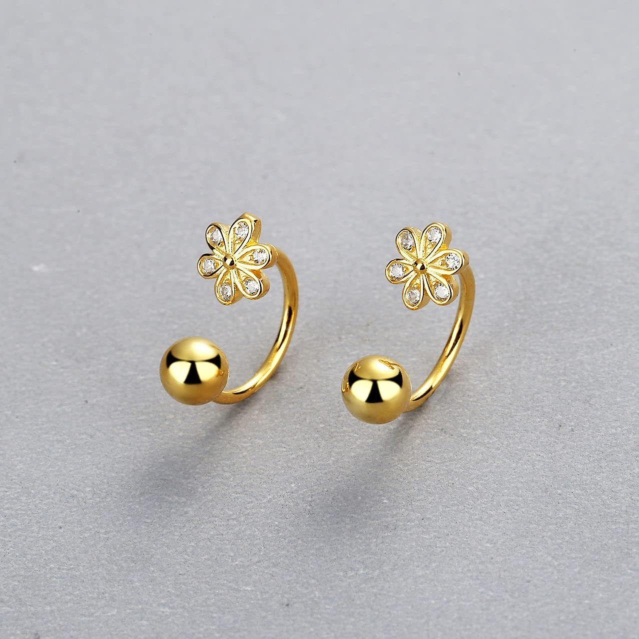 POCHUMIDUU Paar Ohrhänger 925 Sterling Silber Kleine Gänseblümchen Ohrringe Manschette (2-tlg., Helix Piercing Halb Hoop Ohrringe, Kugel Ohrstecker Ohrringe), für Frauen Teenager Mädchen