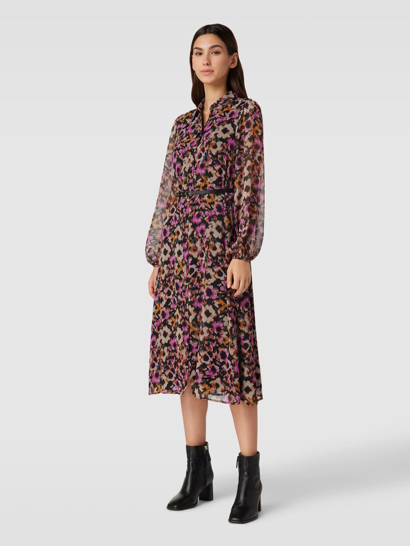 Midikleid mit floralem Muster und Gürtel in pink