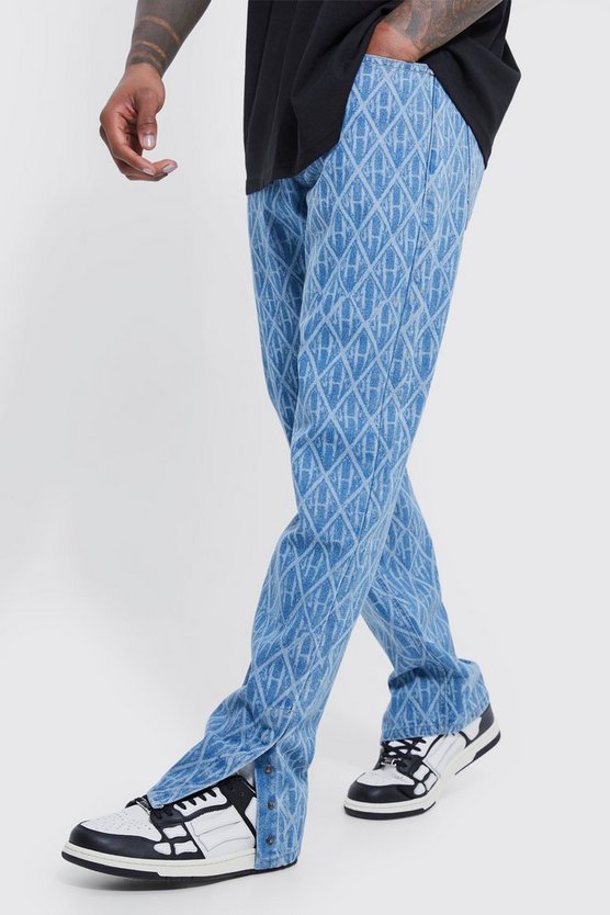 Man Jeans mit Laser Print und geradem Bein