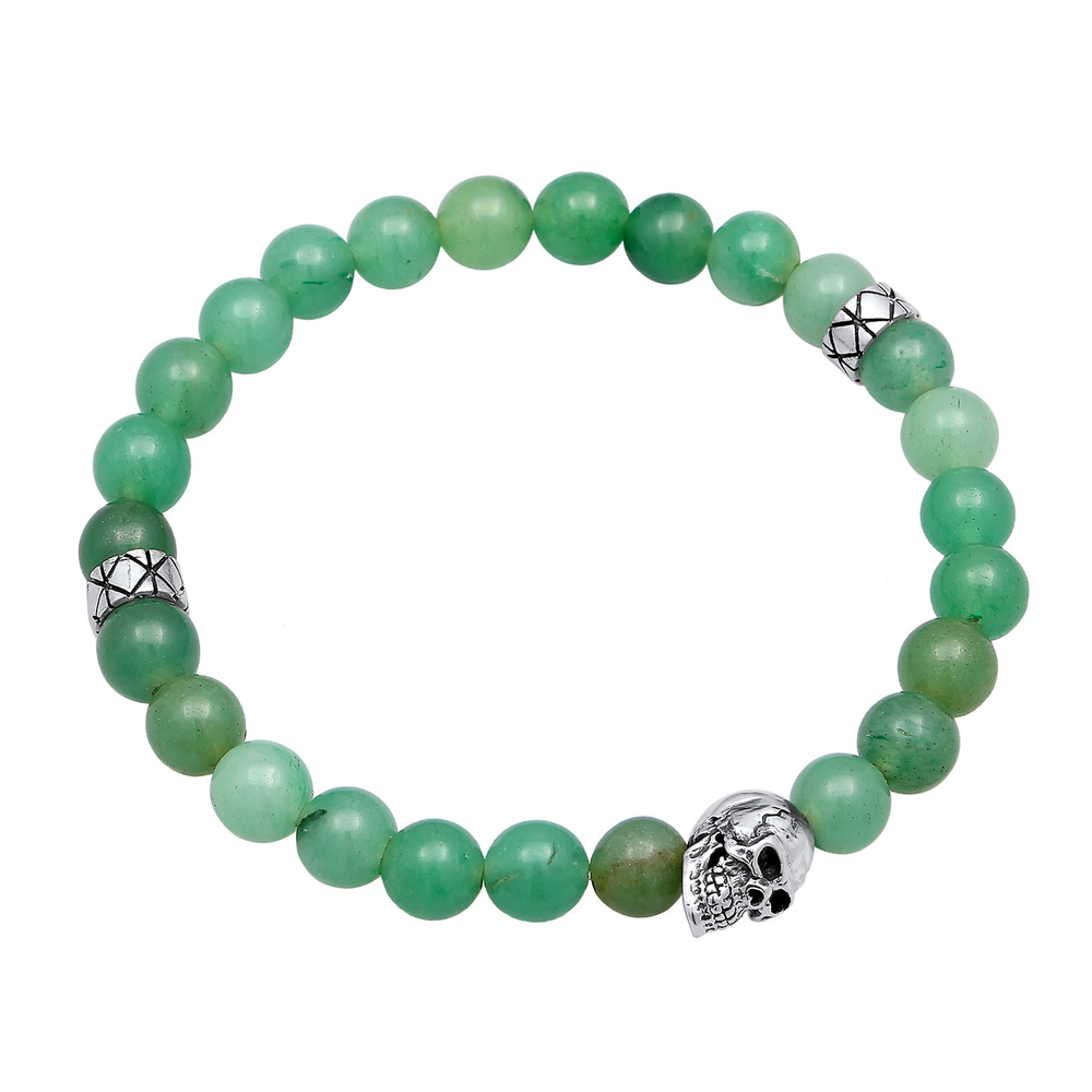 KUZZOI KUZZOI Bracelet Hommes Tête de mort symbole perles vintage avec aventurine en arg Bracelet