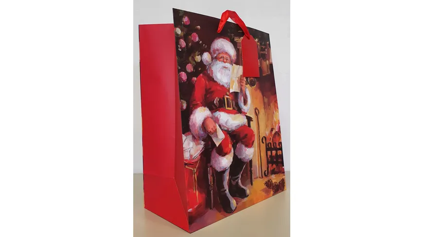 Geschenktüte Santa am Kamin gross 33x26x13,5cm