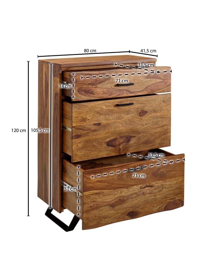 KADIMA DESIGN Kommode 80x120x41,5 cm Massivholz / Metall Flurkommode, günstig kaufen onesize