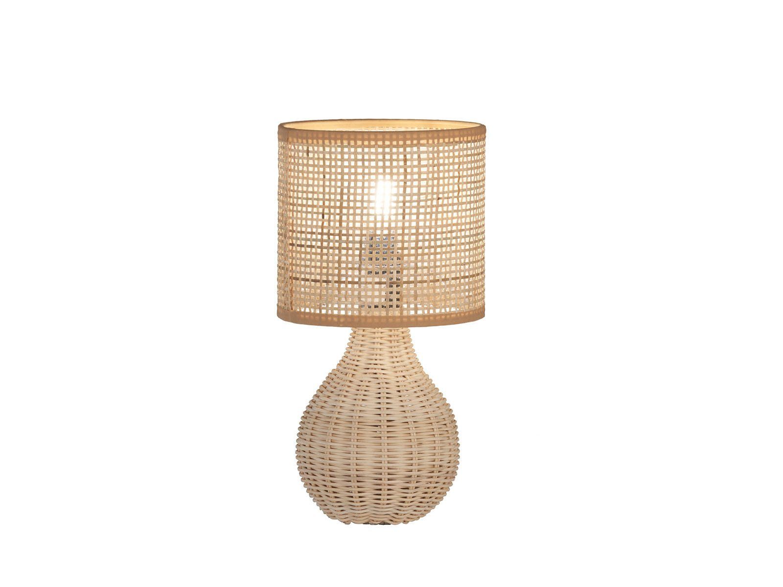 meineWunschleuchte LED Nachttischlampe, LED wechselbar, Warmweiß, Holzfuß & Designer Lampenschirm Korb-Geflecht Landhaus-Stil, Höhe 31cm