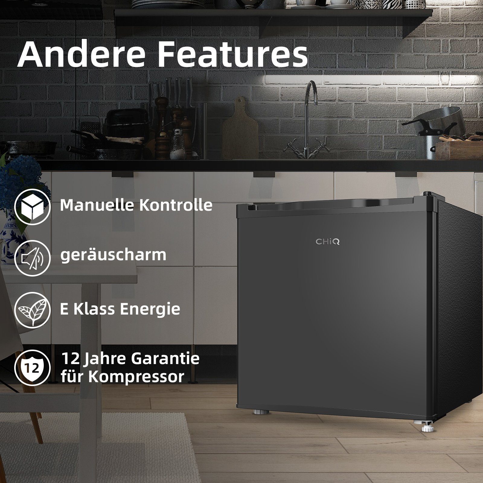 CHiQ Gefrierschrank CSD31D4E, 44.7 cm hoch, 47.4 cm breit, 31L,Mini Bar,4-Sterne-Gefrier,12 Jahre Garantie auf den Kompressor