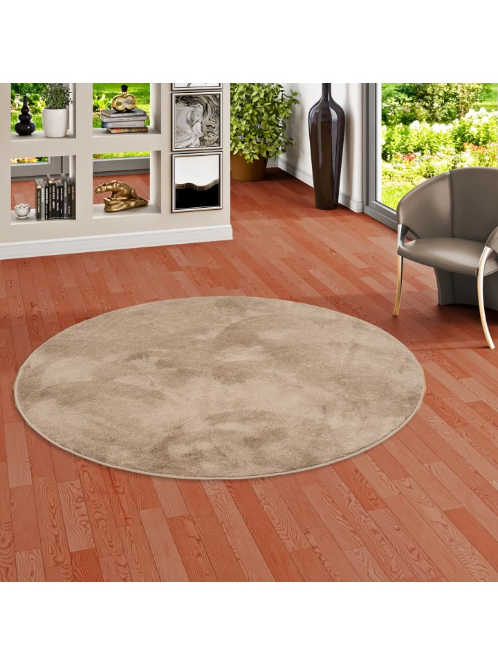 Pergamon Hochflor Langflor Teppich Super Soft Melia Rund in Taupe günstig kaufen