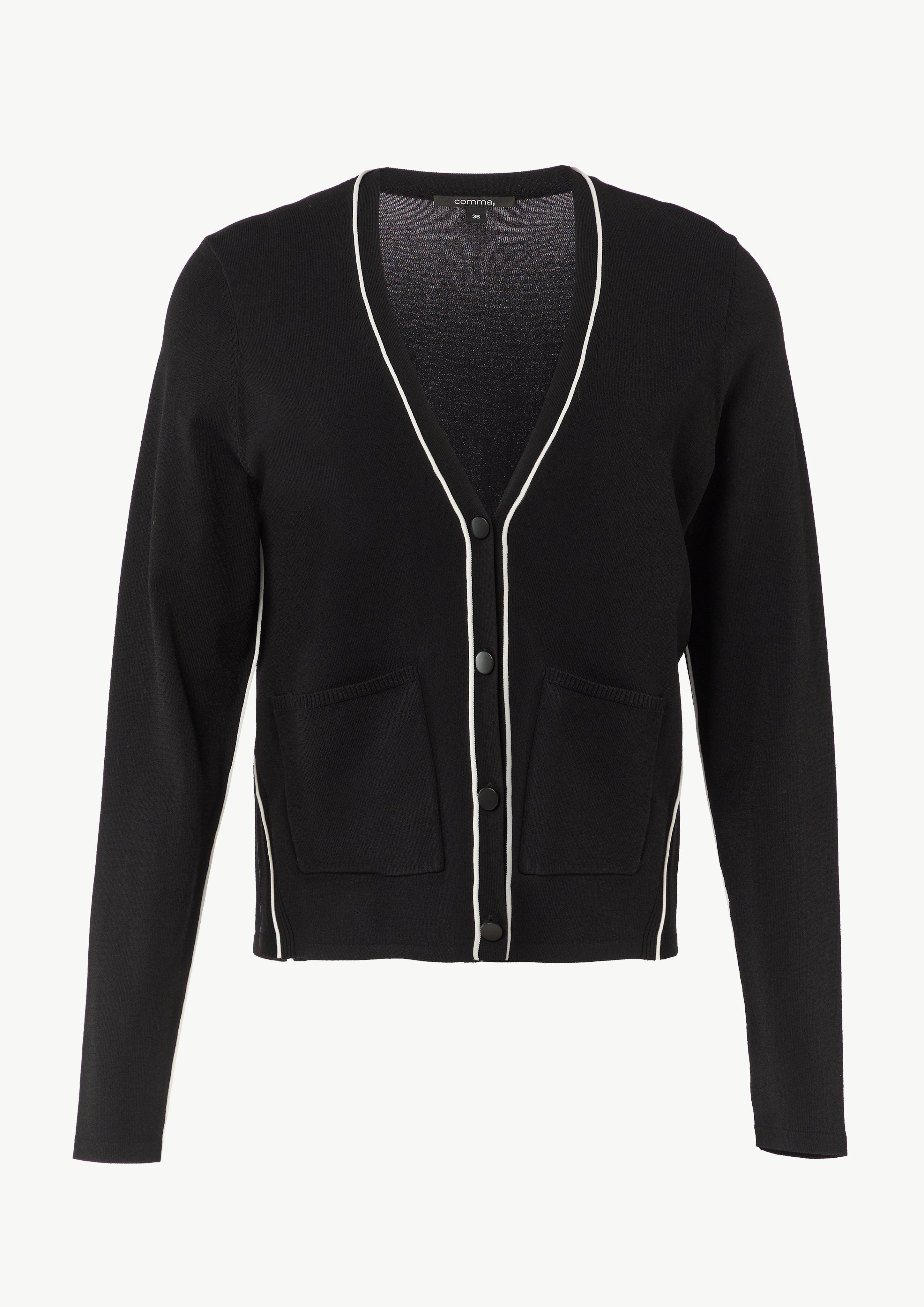 Cardigan mit Kontrastdetails und aufgesetzten Taschen - schwarz
