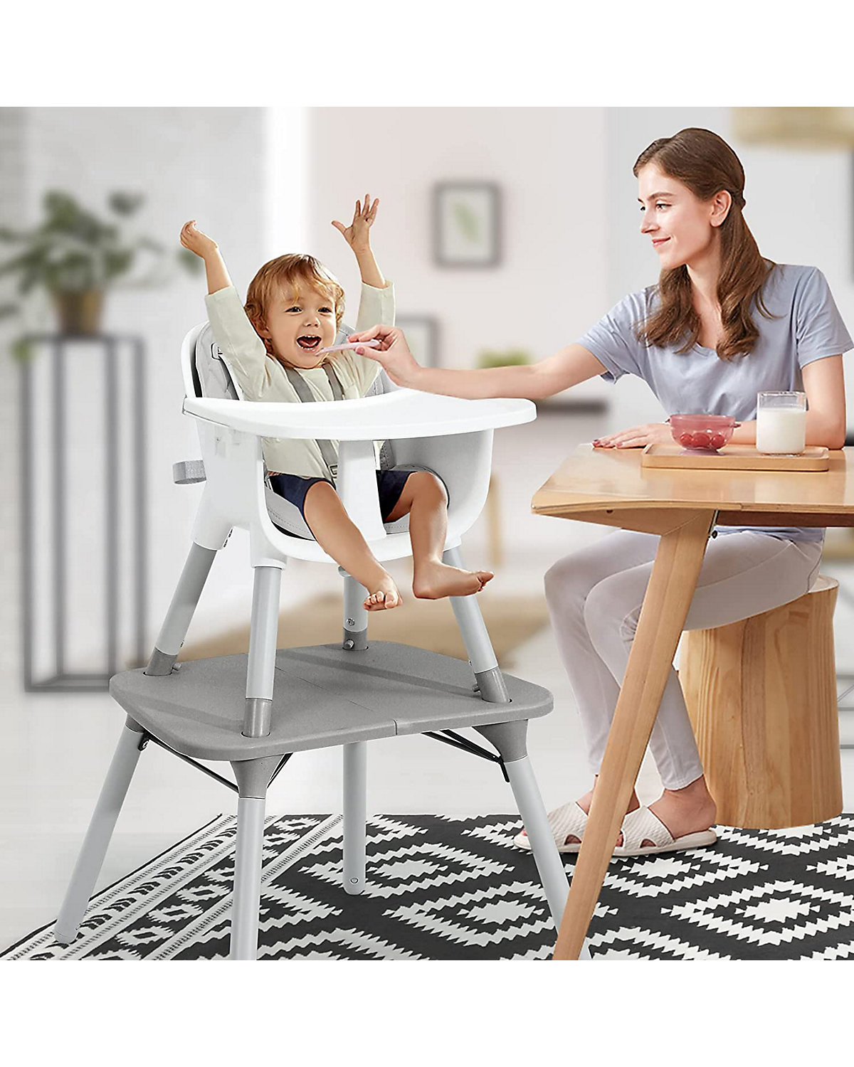 4in1 Baby Hochstuhl mit abnehmbarem & verstellbarem Tablett