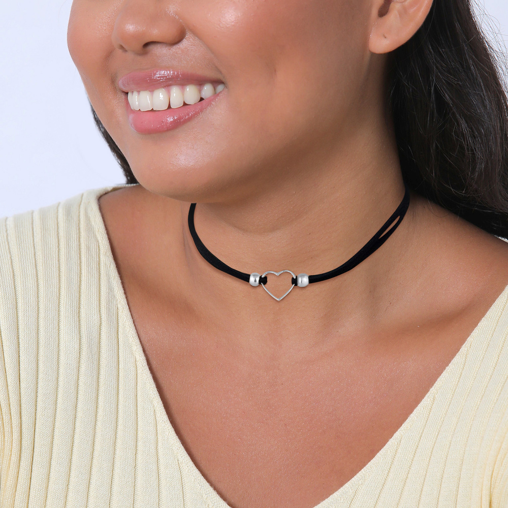 Elli Elli Collier Femmes choker cœur amour avec velours noir en argent sterling 925 collier