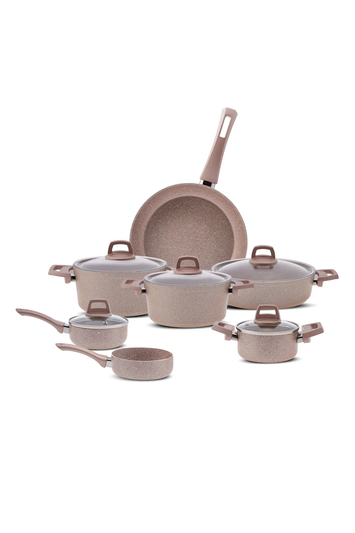 Karaca  Biogranit Rosegold 12-teiliges Kochgeschirr-Set Topfset Basic Topfset Griffe