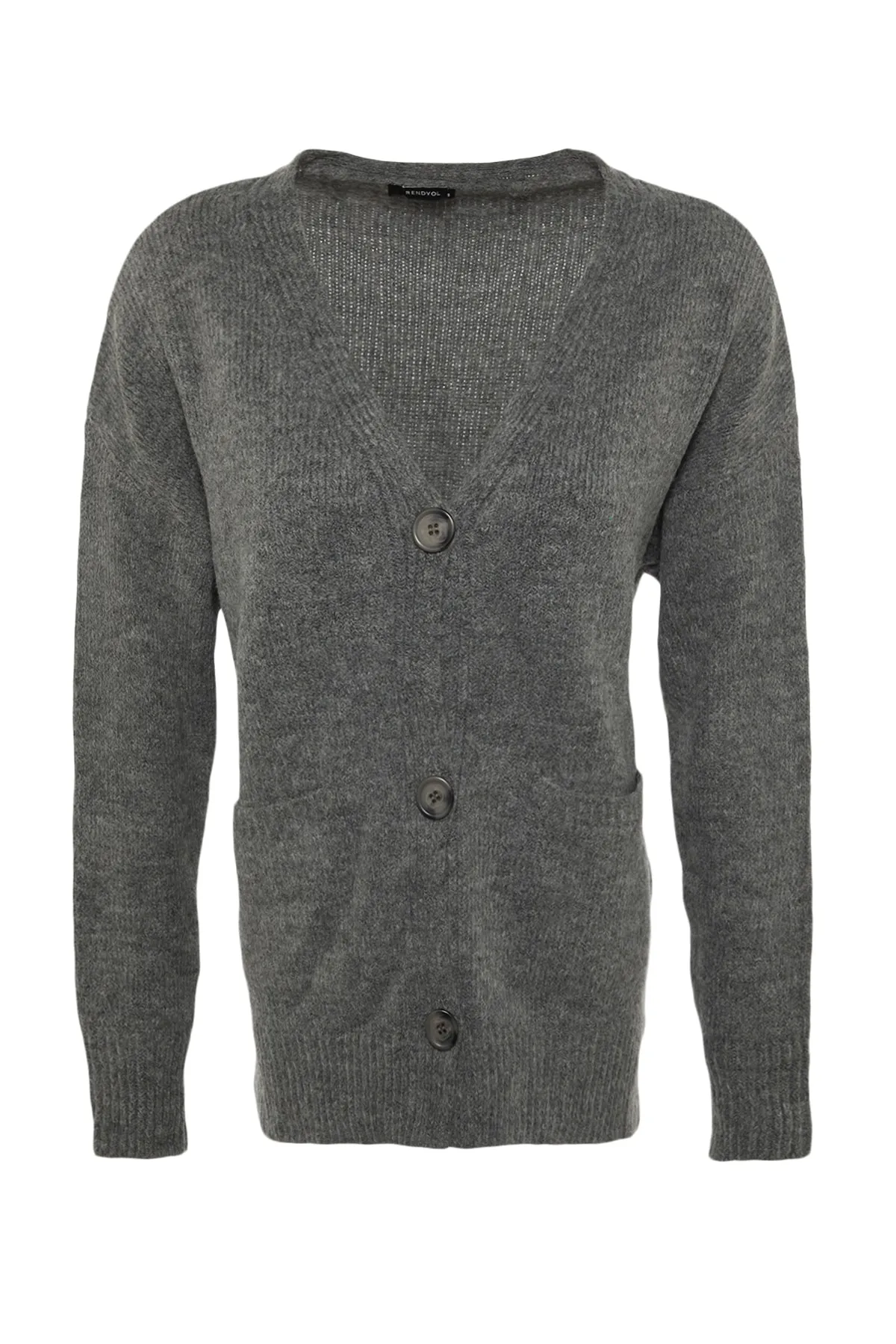 Trendyol Collection  Anthrazitfarbener Basic-Cardigan aus weicher, strukturierter Strickware TWOAW20HI0213