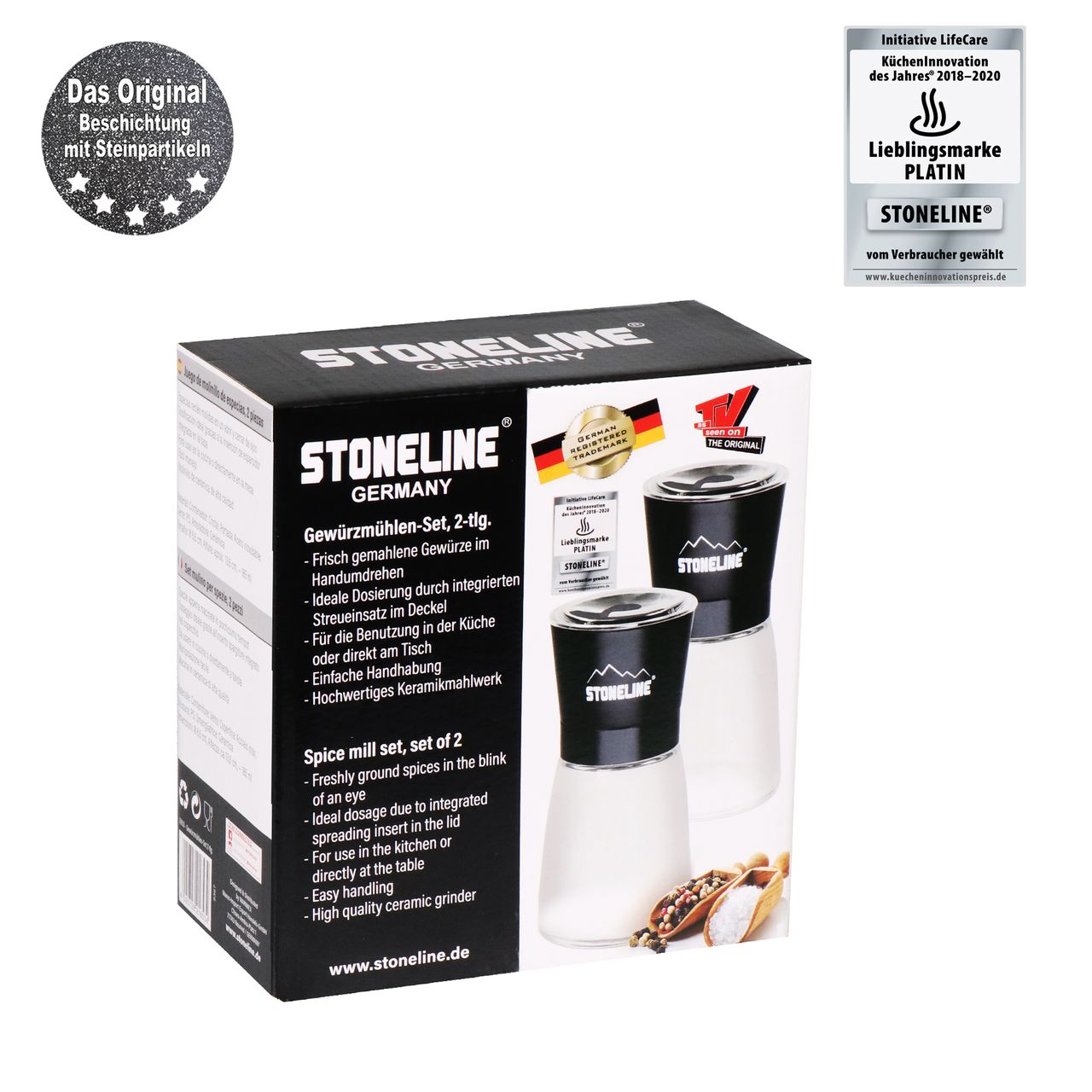 STONELINE® Salz- und Pfeffermühlen, Gewürzmühlen-Set, 2-tlg.