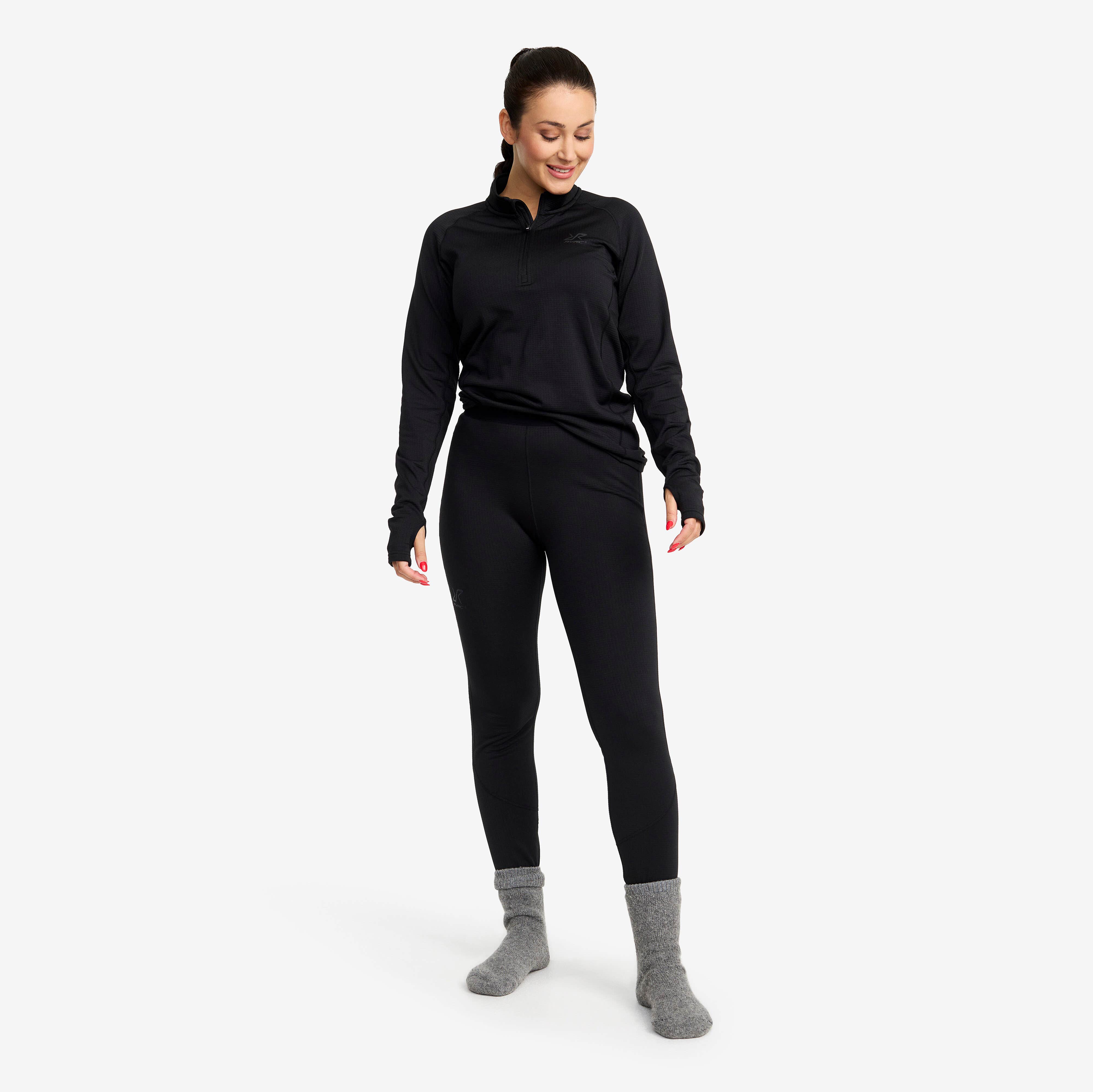 Waffle 1/2 Zip Baselayer Top Femme Black