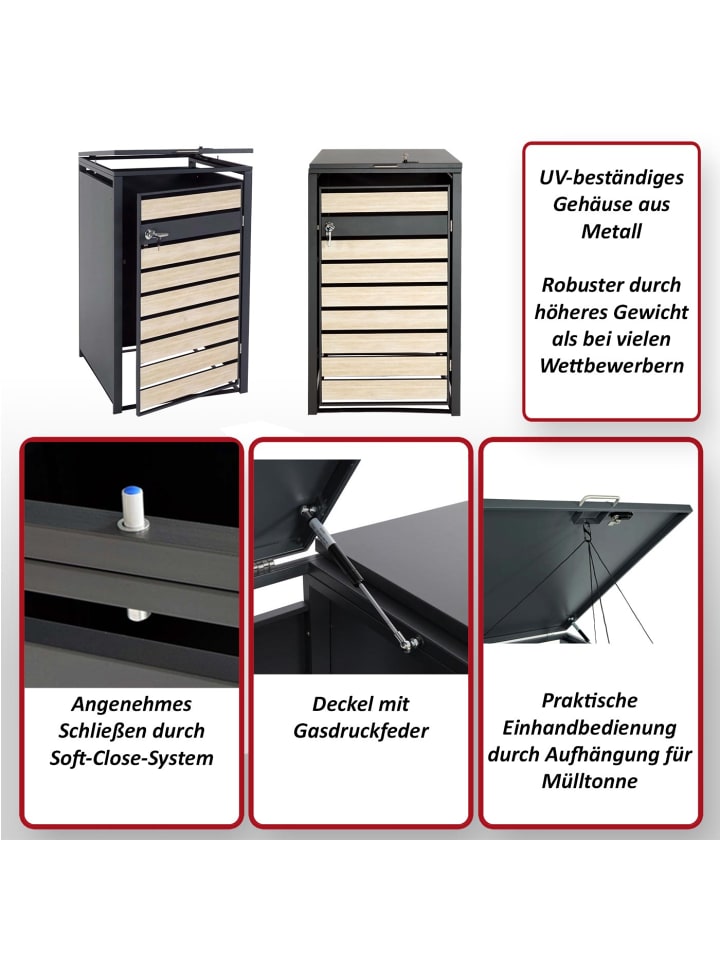 MCW 1er/2er-Mülltonnenverkleidung J81 erweiterbar, Buche-Holzoptik hellbraun günstig kaufen onesize