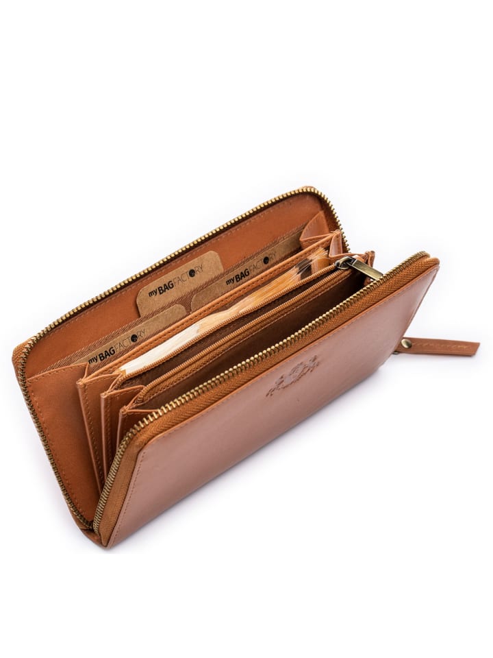 SID & VAIN Leder-Geldbörse echt Leder Geldbeutel Damen groß hell-tan in braun günstig kaufen onesize