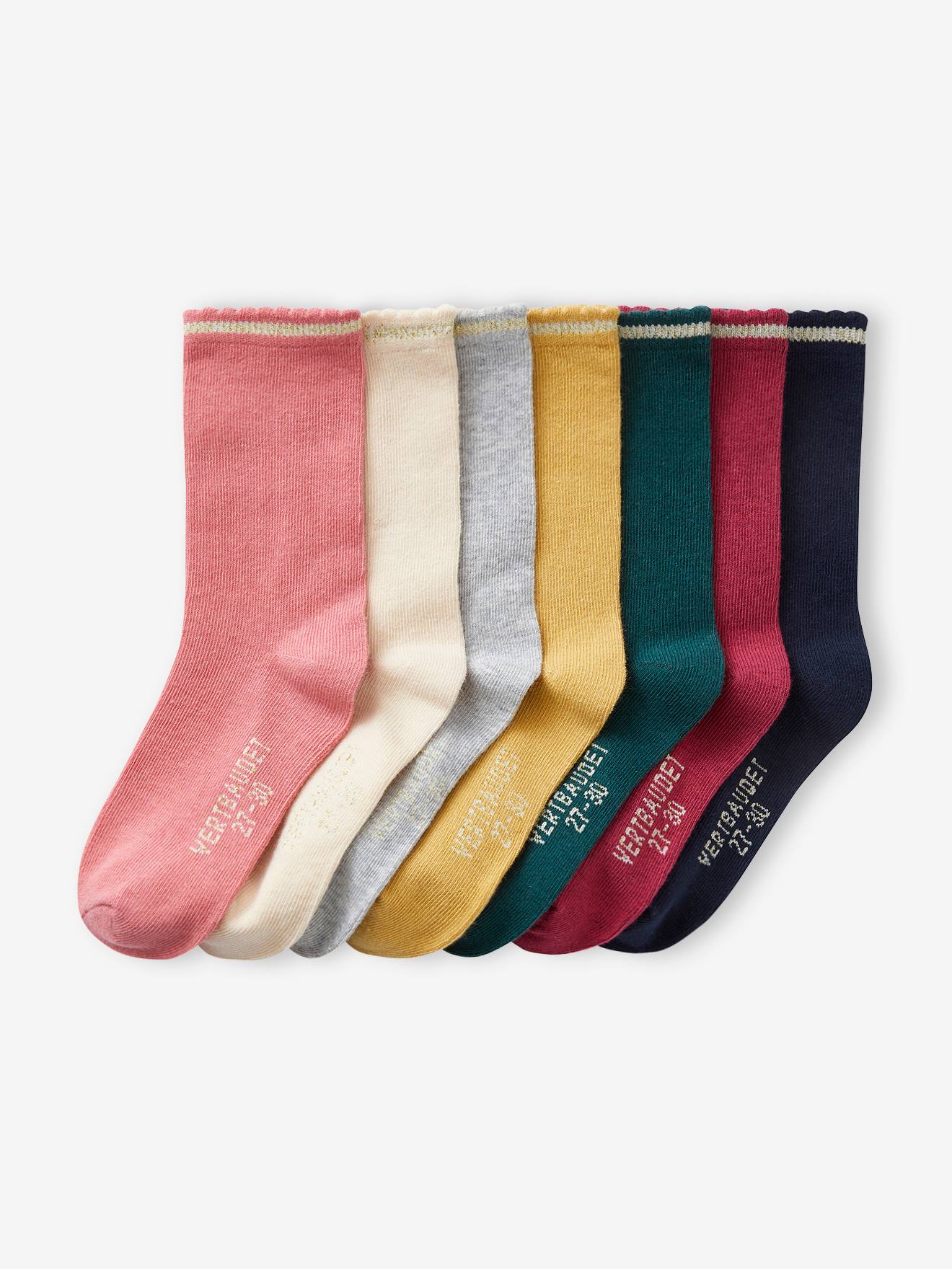 Lot de 7 paires de mi-chaussettes fille lurex BASICS lot brique