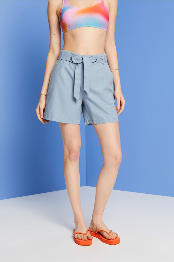 Shorts mit Bindegürtel, Baumwoll-Leinenmix
