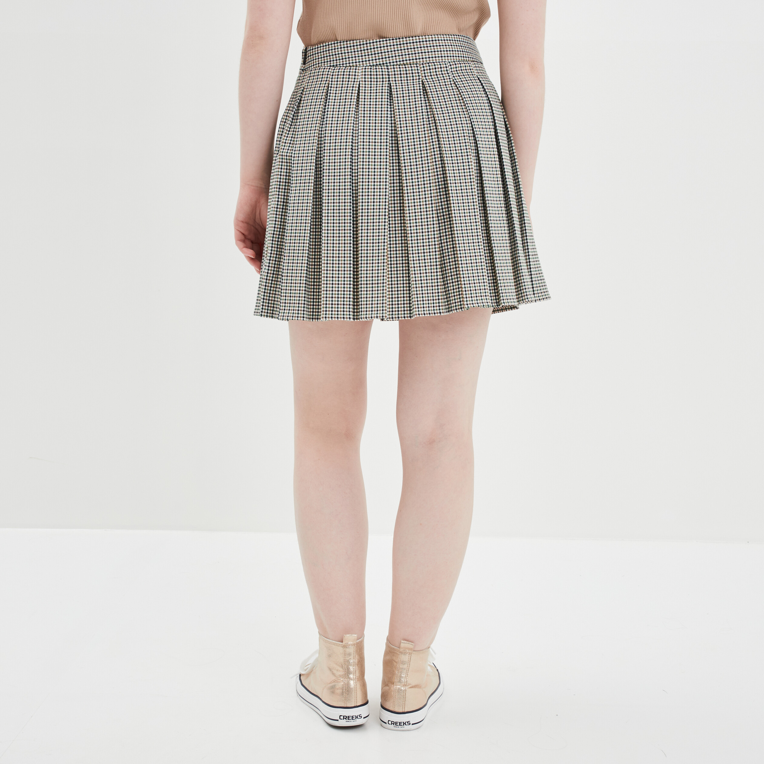 Jupe courte plissée beige femme | La Halle