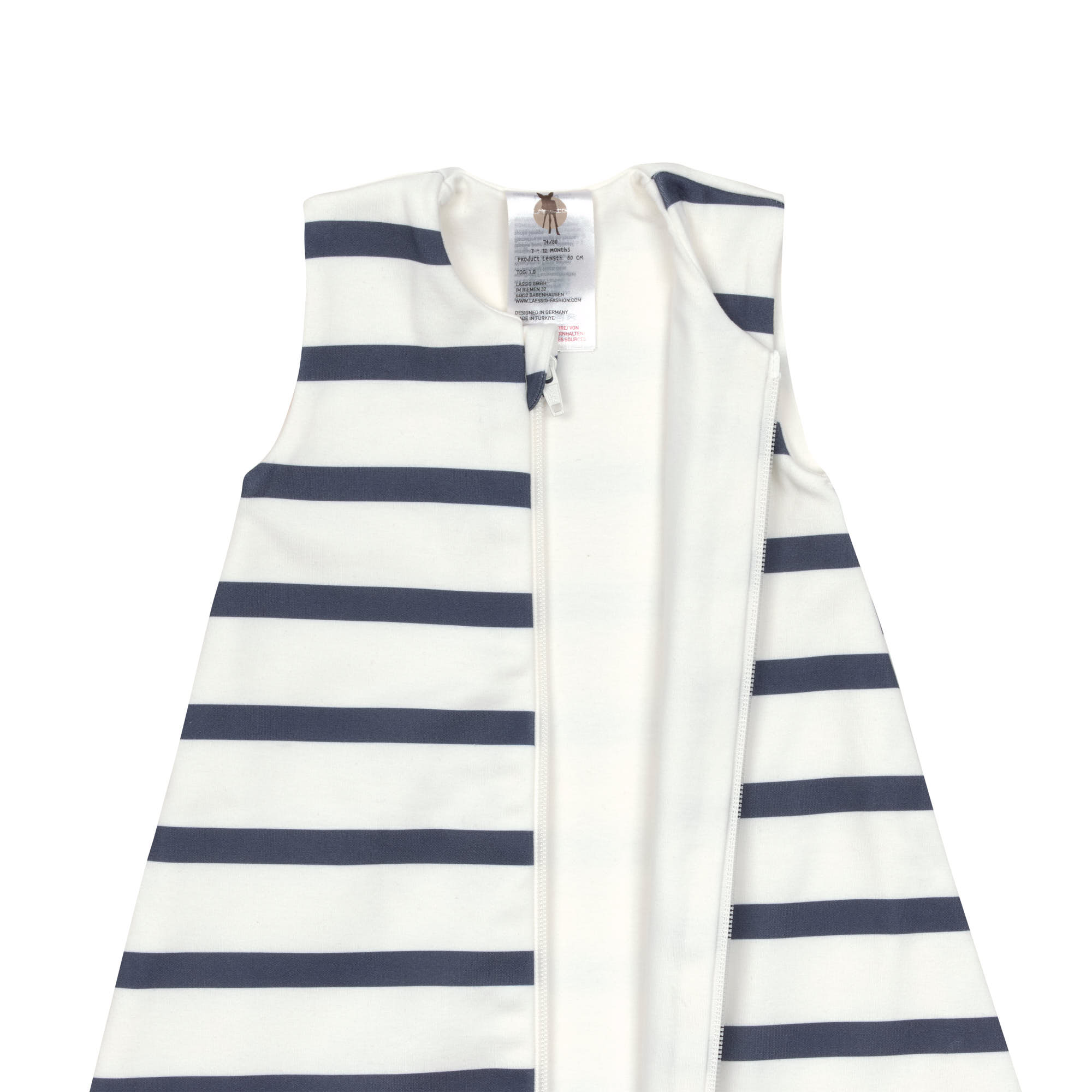 Kinder Schlafoverall 1 TOG - Bio Baumwolle, Gestreift, Blau